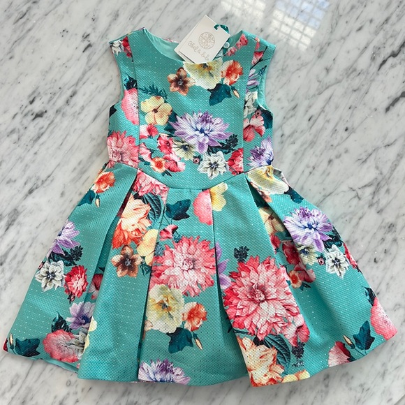 New Abel Lula Bright Turquoise Floral Party Dress